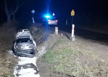 Samochód spalił się w rowie