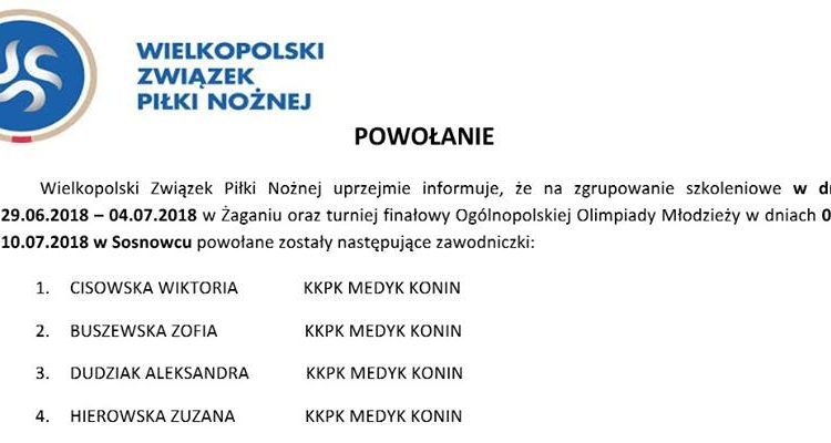 Powołane na zgrupowanie i Ogólnopolską Olimpiadę Młodzieży