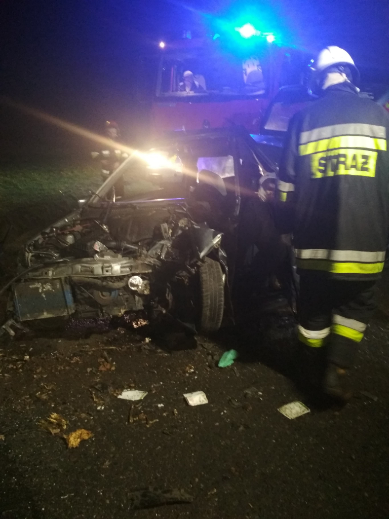 Auto uderzyło w drzewo. Strażacy wycinali poszkodowanego ZDJĘCIA