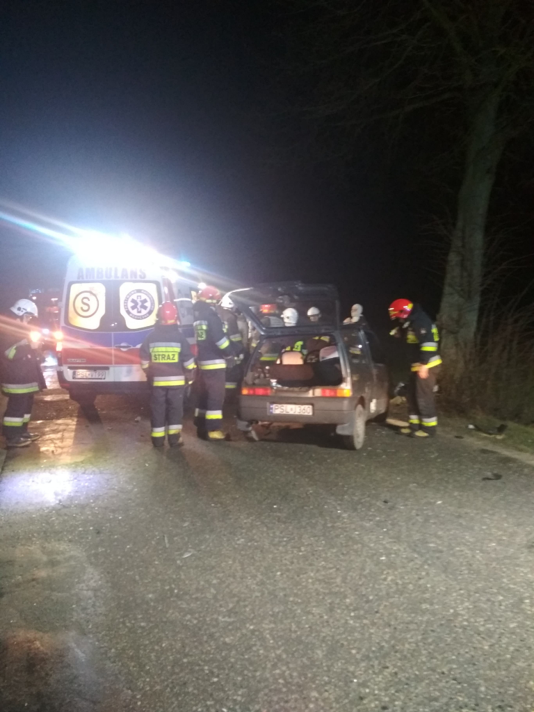Auto uderzyło w drzewo. Strażacy wycinali poszkodowanego ZDJĘCIA