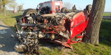 Wypadł z drogi i dachował na K92 ZDJĘCIA