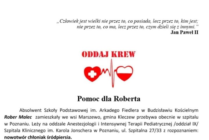 Pomoc dla chorego Roberta. Potrzebna krew!