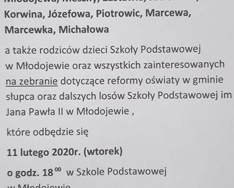 We wtorek zebranie w Młodojewie