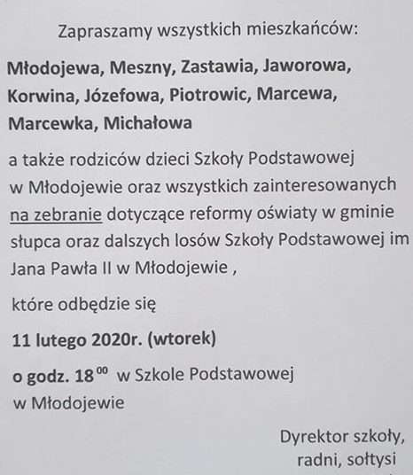 We wtorek zebranie w Młodojewie