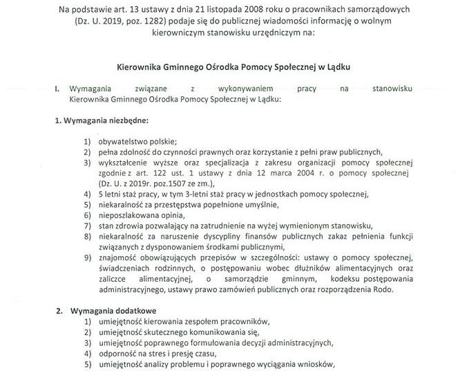 Lądek szuka kierownik GOPSu