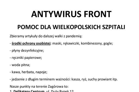 Zagórów. Zainicjował akcję pomocy dla wielkopolskich szpitali