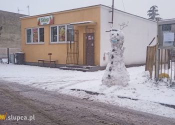 Zima w Mieczownicy. Bałwan z maseczką i piwem