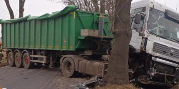 Ciężarówka uderzyła w drzewo