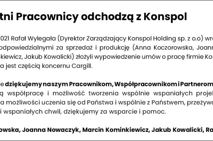 Wieloletni Pracownicy odchodzą z Konspol