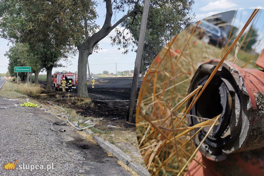 Duży pożar w Czesławowie. Na polu niesprawny hydrant