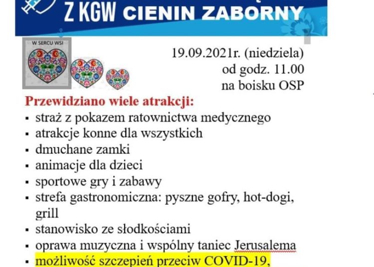 Festyn „szczepionkowy” w Cieninie Zabornym