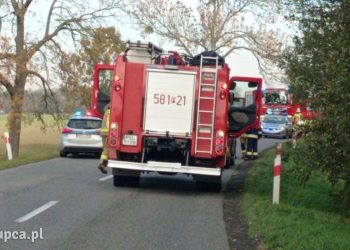 Wypadek w Brudzewie. Auto wpadło do rowu