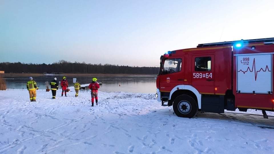 Łabędź przymarznięty do lodu