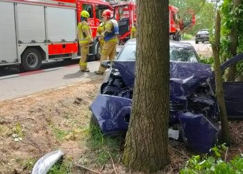 Groźny wypadek koło Zagórowa. Auto uderzyło w drzewo