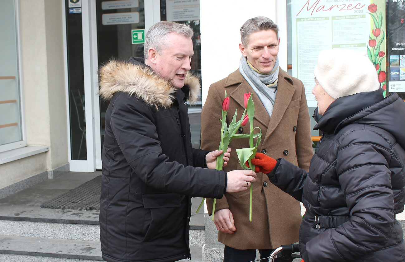 Burmistrz rozdawał tulipany