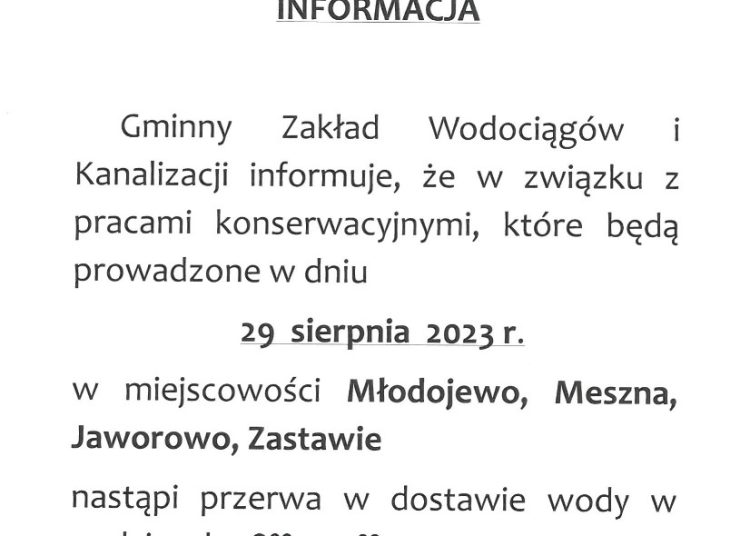 Nie będzie wody w Młodojewie