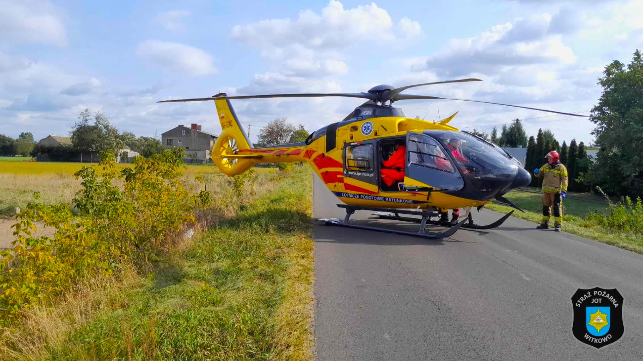 Zderzenie motocykla i osobówki. Wezwano helikopter