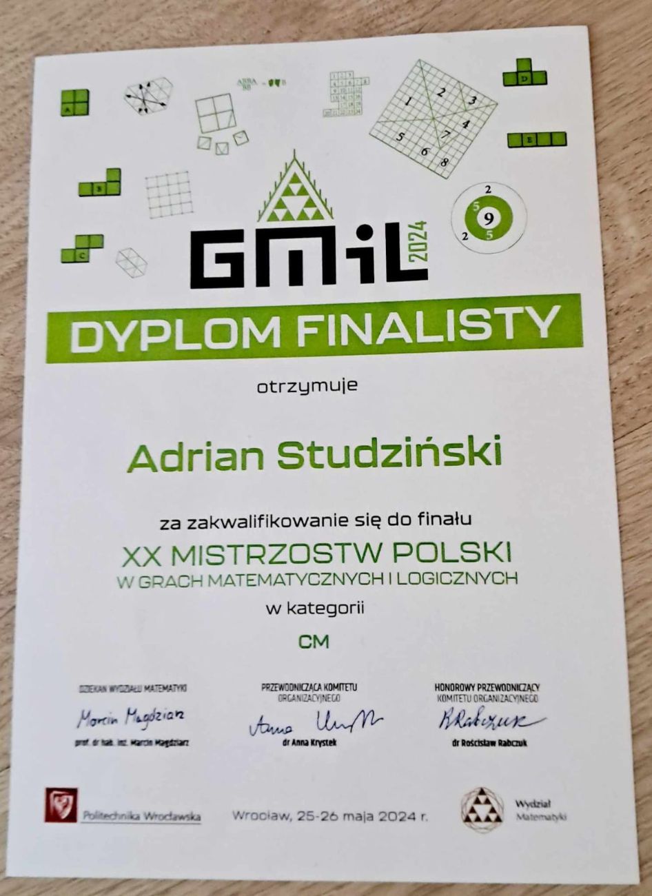 Uczniowie Jedynki finalistami Mistrzostw Polski w Grach Matematycznych i Logicznych