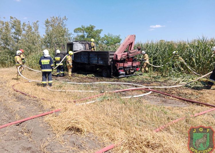 Płonącym autem wjechał w pole kukurydzy