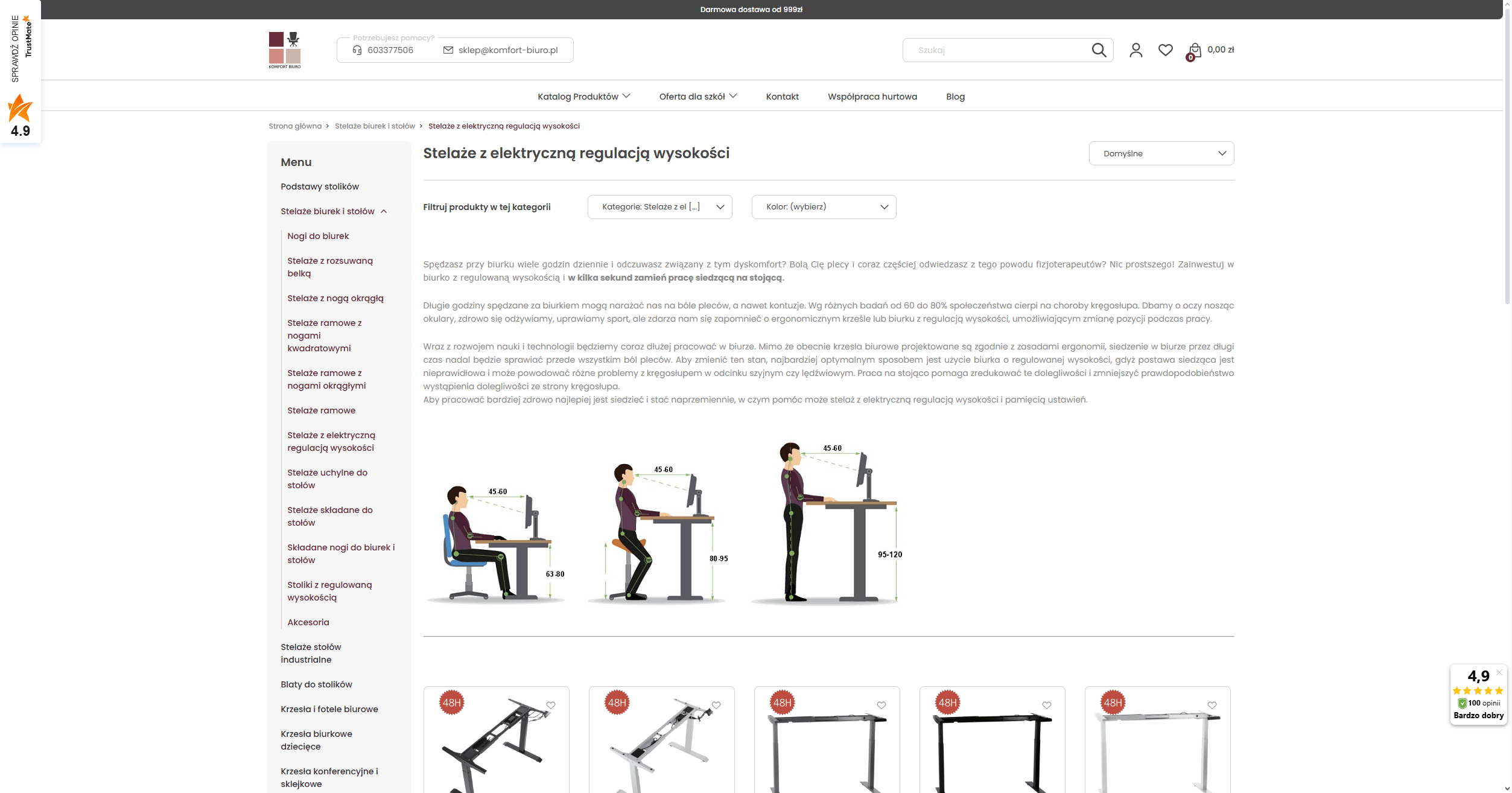 Stelaże do biurek regulowane a zdrowie kręgosłupa