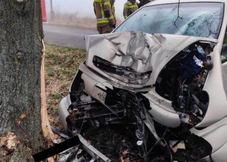 Dzień zaczął się od groźnego wypadku. Samochodem uderzył w drzewo