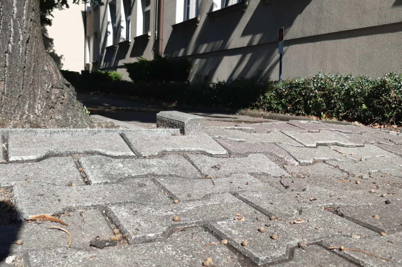 Taki chodnik przy słupeckich szkołach. Radny apeluje