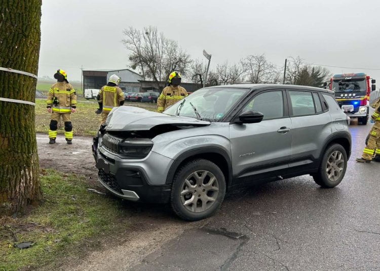 Groźnie w Wacławowie. Uderzył w drzewo
