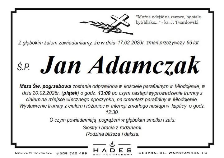 Zmarł sołtys Młodojewa Parceli Jan Admaczak