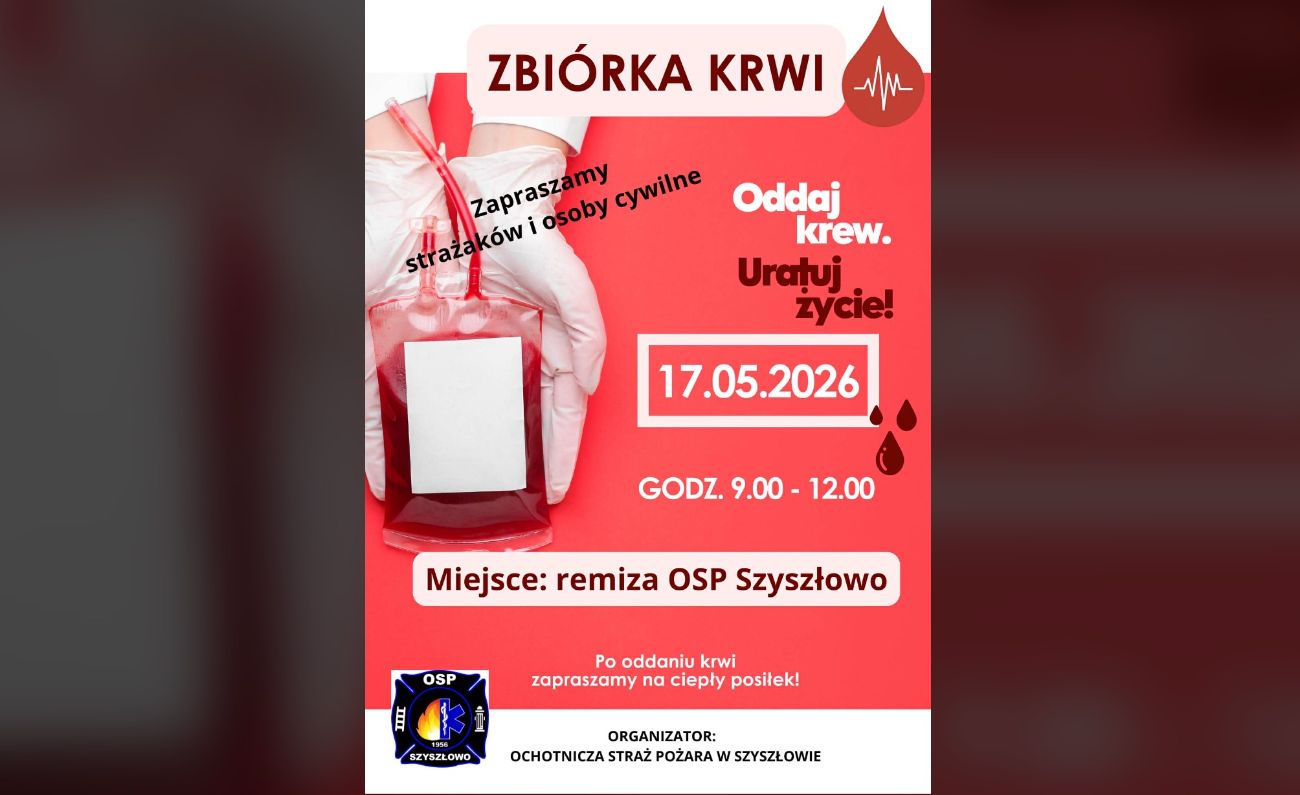 Oddaj krew. Będzie zbiórka w Szyszłowie