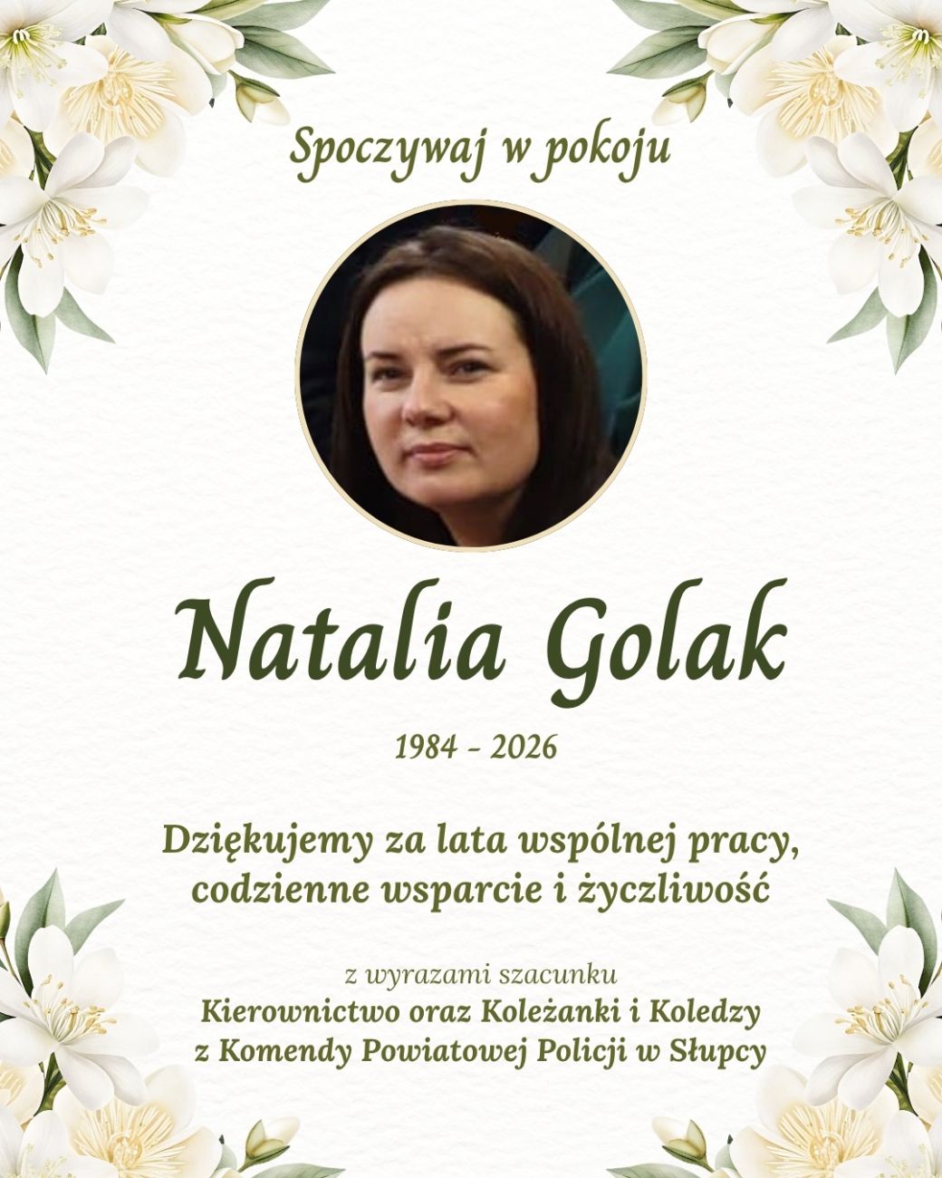 „Dziękujemy za lata wspólnej pracy”. Komenda żegna Natalię
