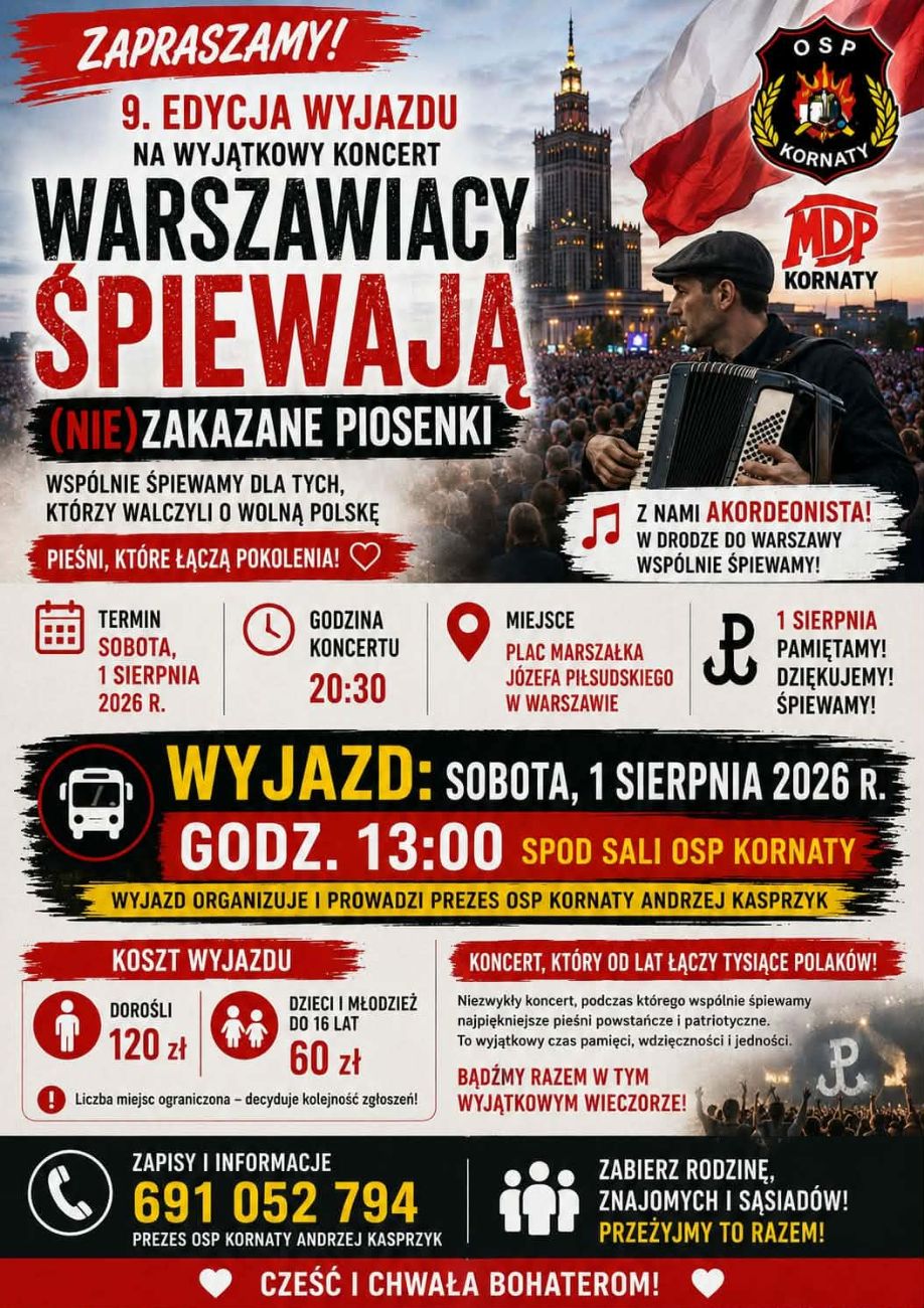 OSP Kornaty zaprasza na wspólny wyjazd do Warszawy. Już po raz dziewiąty