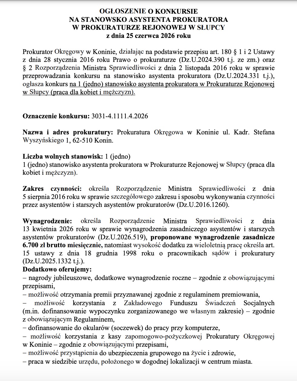 Poszukiwany asystent prokuratora